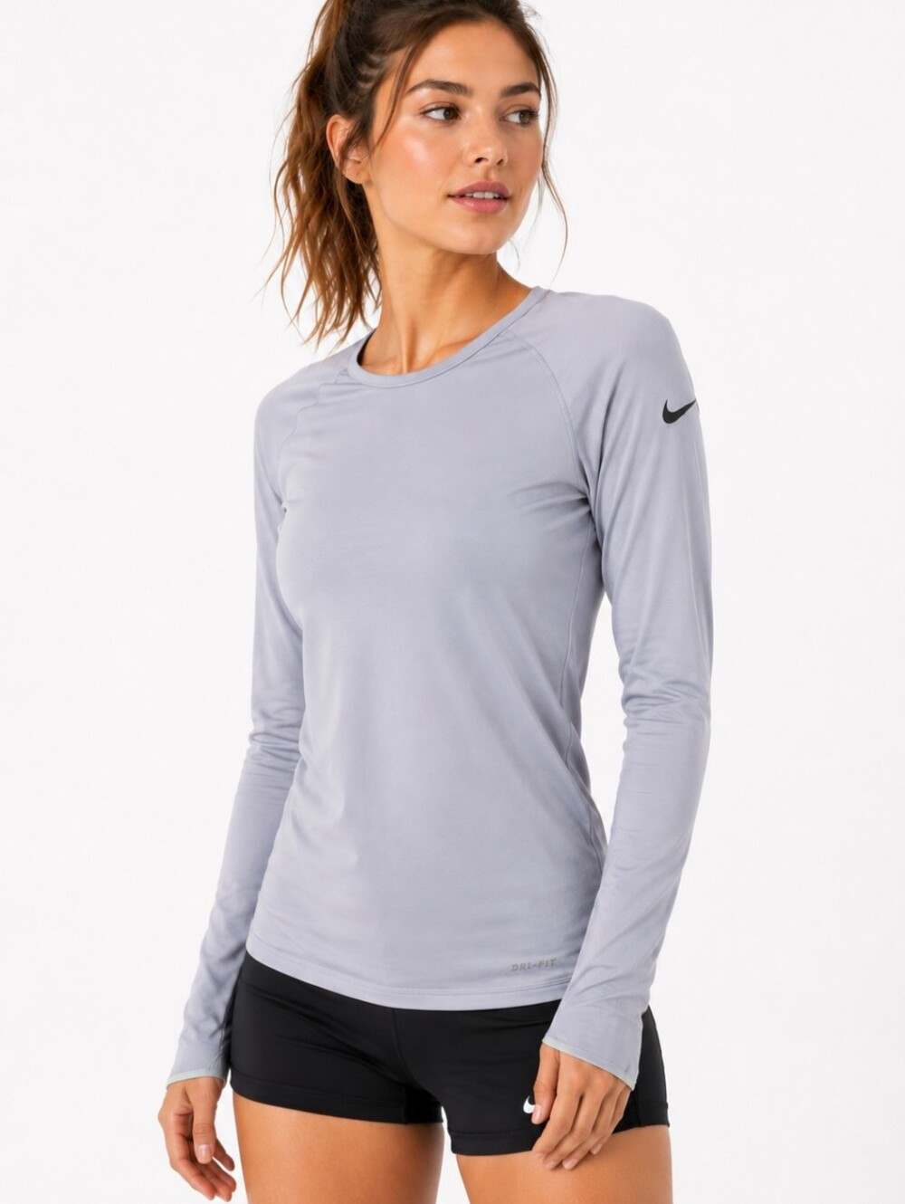 Nike Pro Dri Fit Medium Light Pastel Blue Long Sleeve Thumbholes Base Layer